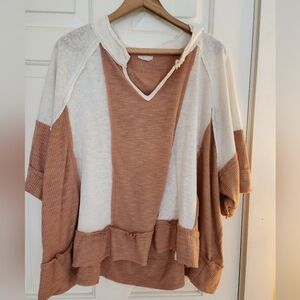 Pol Oversized Short Sleeve Shirt Top Boho Cream Topaz Size Large